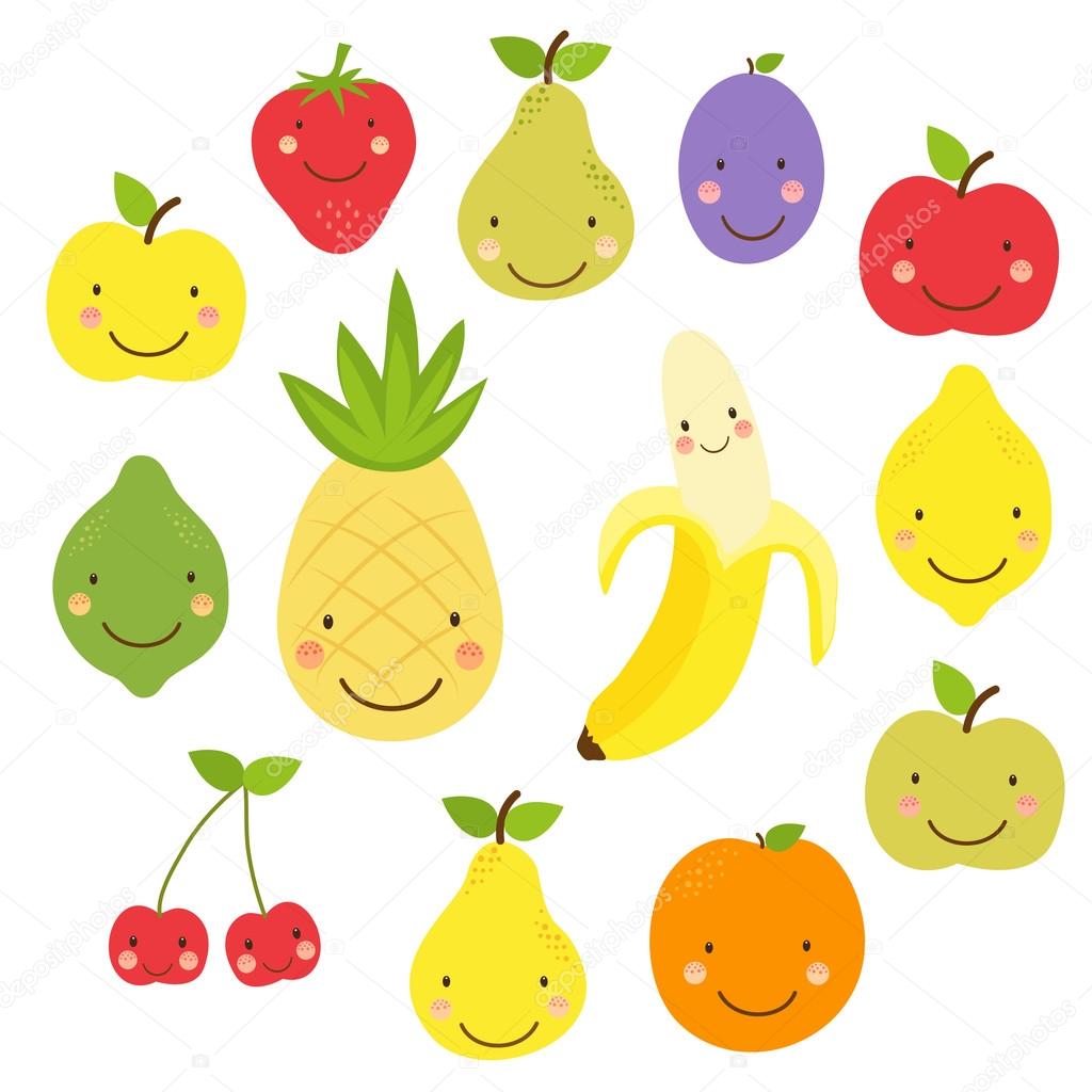 Cute smiling characters of fruits