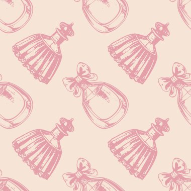 Kusursuz Rokoko Parfüm Şişe Şablonu Vintage İşleme Tarzı. Vektör illüstrasyonu