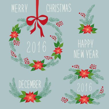 Şirin elle çizilmiş Noel simgeler kümesi