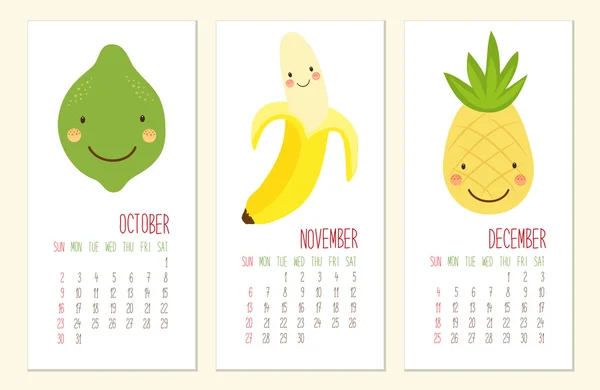 Pages de calendrier 2016 avec caractères de fruits — Image vectorielle