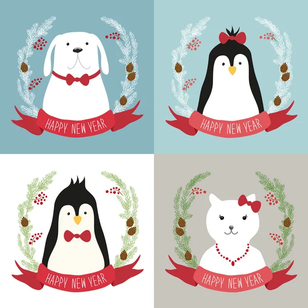 Noel penguenler, kedi ve köpek