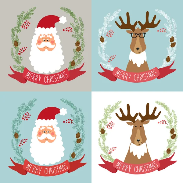 Noël Père Noël et rennes — Image vectorielle