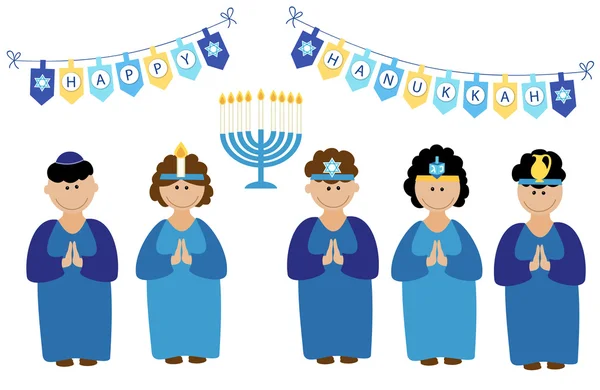 Hanukkah niños rezando — Archivo Imágenes Vectoriales