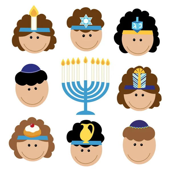 Hanukkah rezando crianças — Vetor de Stock