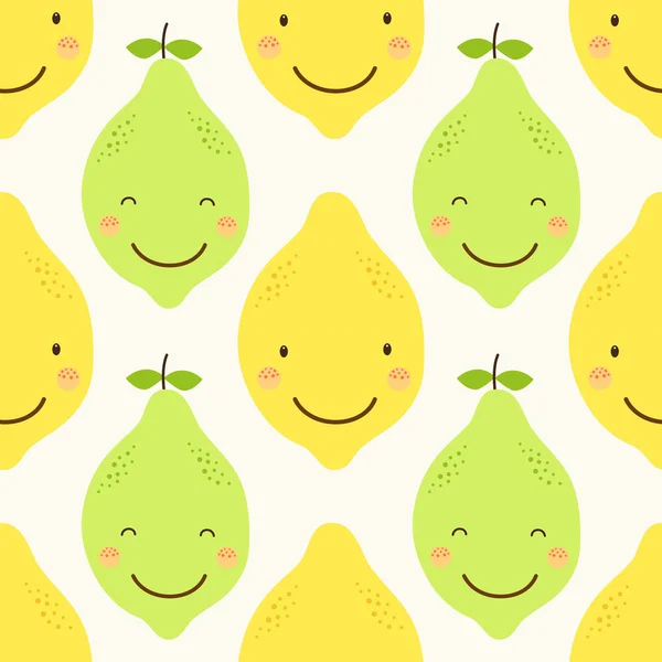 Pattern of citrus fruits characters — Stock Vector