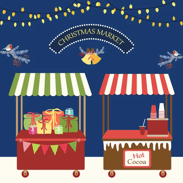 Cartão retrô bonito do mercado de Natal —  Vetores de Stock