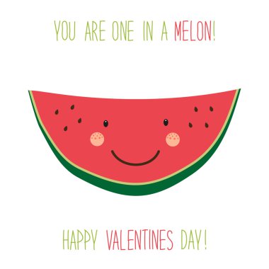 Valentines Day card with cartoon melon clipart