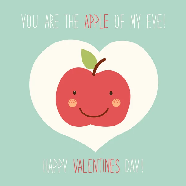 Valentines Day card with cartoon apple - Stok Vektor