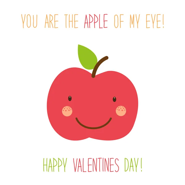 Valentines Day card with cartoon apple - Stok Vektor