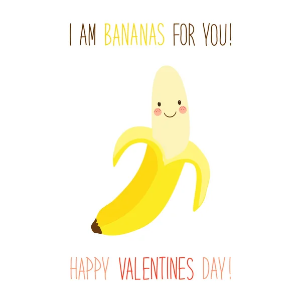 Открытка на день Святого Валентина с мультяшным бананом — стоковый вектор