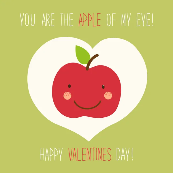 Valentinstag-Karte mit Cartoon-Apfel — Stockvektor