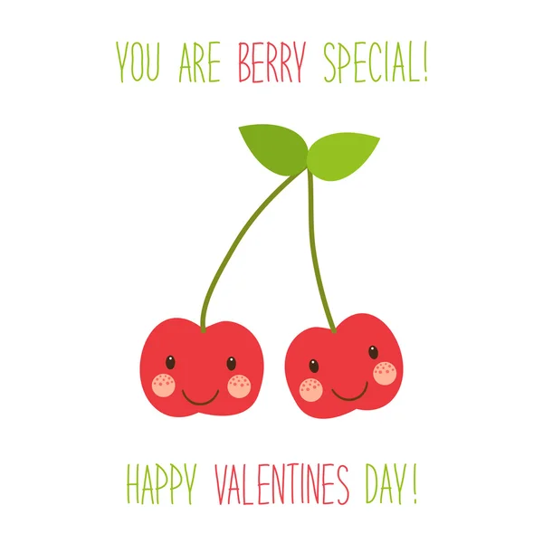 Tarjeta de San Valentín con cereza de dibujos animados — Vector de stock