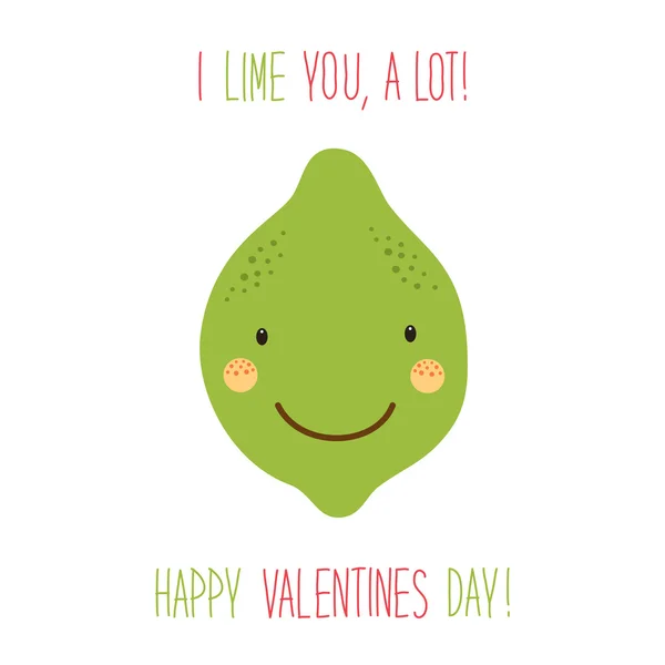 Valentines Day card with cartoon lime - Stok Vektor