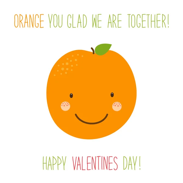 Открытка на день Святого Валентина с карикатурным апельсином — стоковый вектор