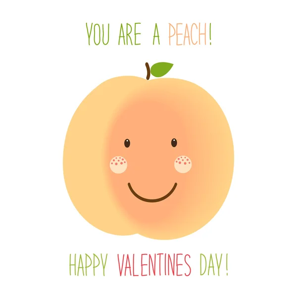 Valentines Day card dengan kartun persik - Stok Vektor