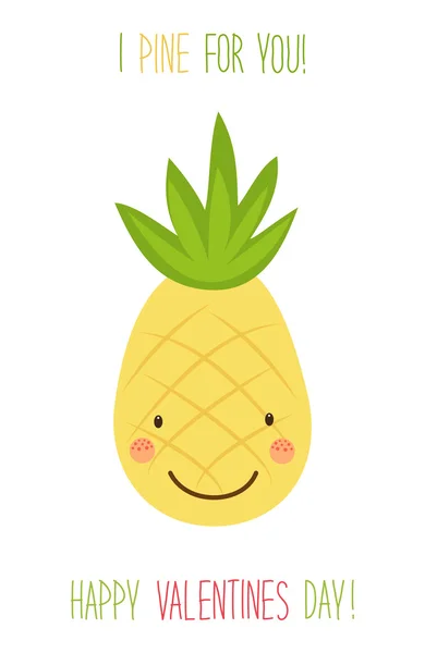 Valentines Day card with cartoon pineapple — Stock Vector