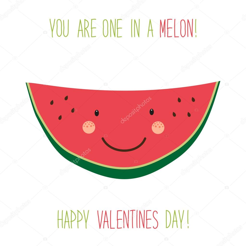 Valentines Day card with cartoon melon