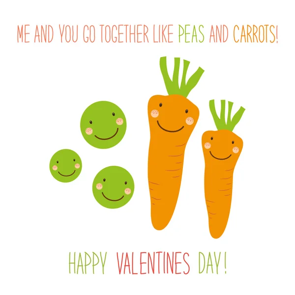 Valentines Day card with carrots and peas — Stock Vector