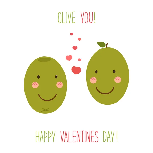 Carte Saint-Valentin avec olives de dessin animé — Image vectorielle