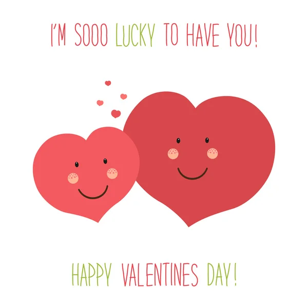 Valentines Day card with cartoon hearts - Stok Vektor
