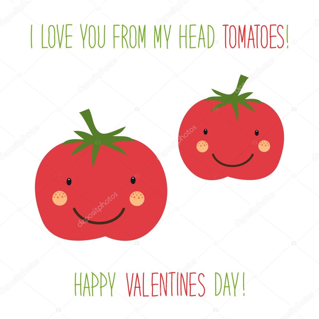 Valentines Day card with cartoon tomatoes