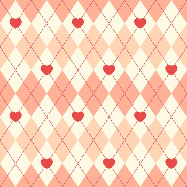 Fond argyle sans couture avec des cœurs — Image vectorielle