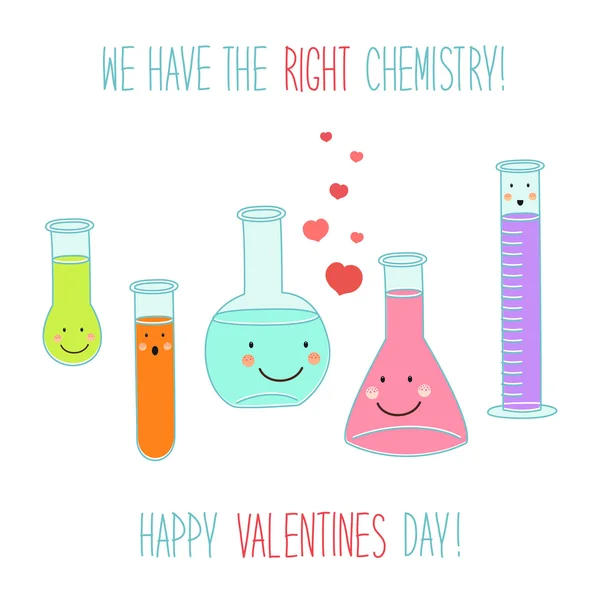 Cartão de Dia dos Namorados com tubos de laboratório — Vetor de Stock