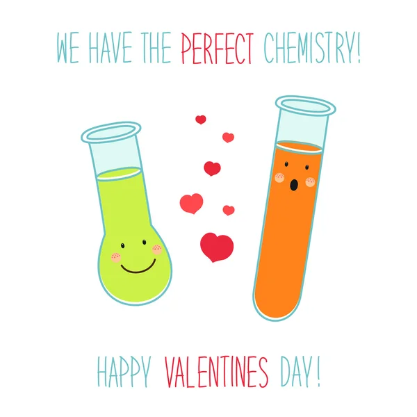 Laboratuvar tüpleri ile Sevgililer günü kartı — Stok Vektör