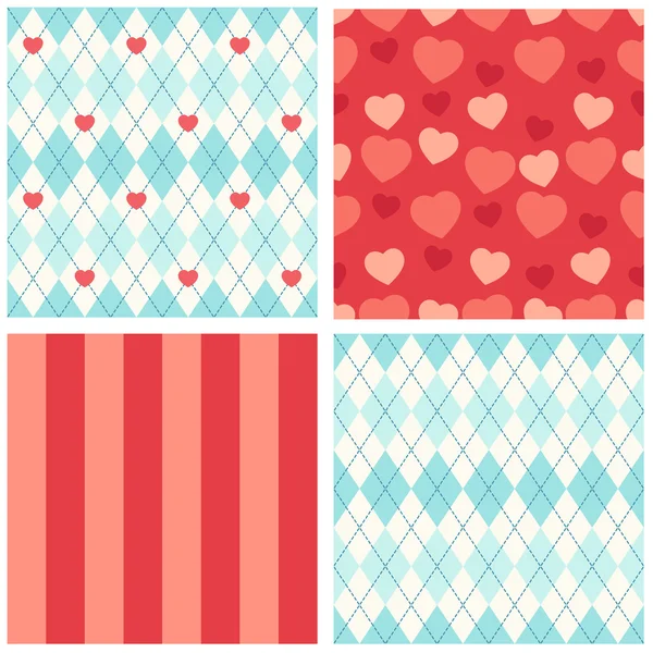 Conjunto de patrones con corazones y lunares — Vector de stock