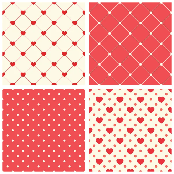 Set of patterns with hearts and polka dots — Stock Vector