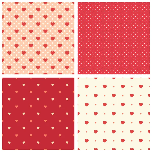 Set of patterns with hearts and polka dots — Stock Vector