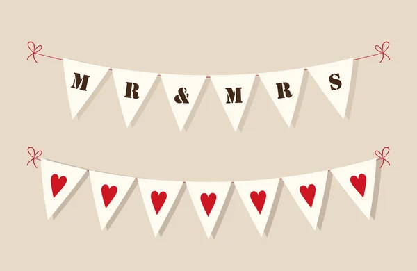 Cute rustic wedding bunting flags — Stock Vector