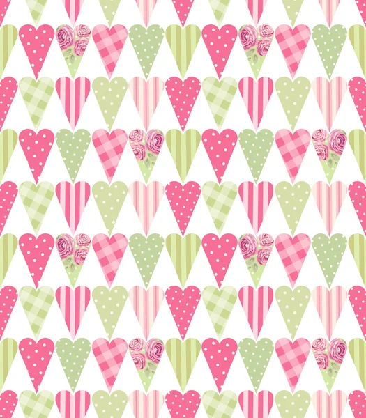 Shabby chic corazones patrón — Vector de stock