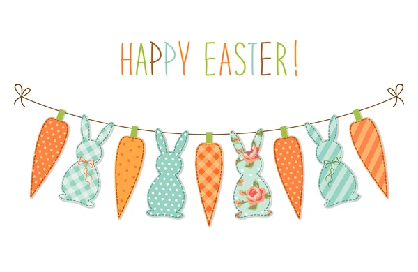 Easter bunting with bunnies and carrots — 图库矢量图片