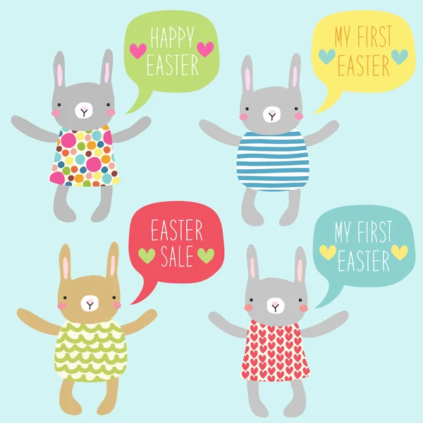 Easter bunnies with speech bubbles — Διανυσματικό Αρχείο