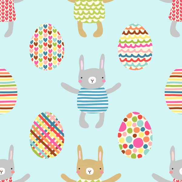 Easter pattern with bunnies and eggs — 스톡 벡터