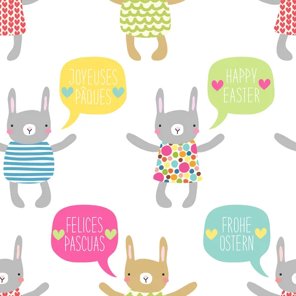 Modèle de Pâques avec des lapins et des bulles de parole — Image vectorielle