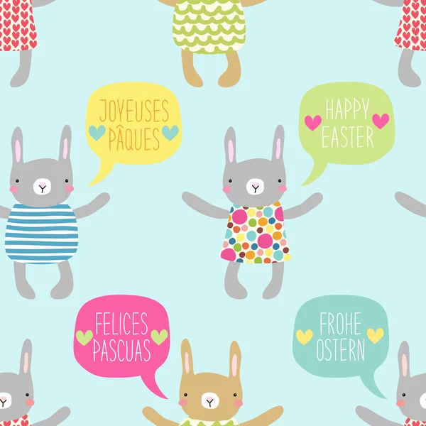 Easter pattern with bunnies and speech bubbles — Stockový vektor