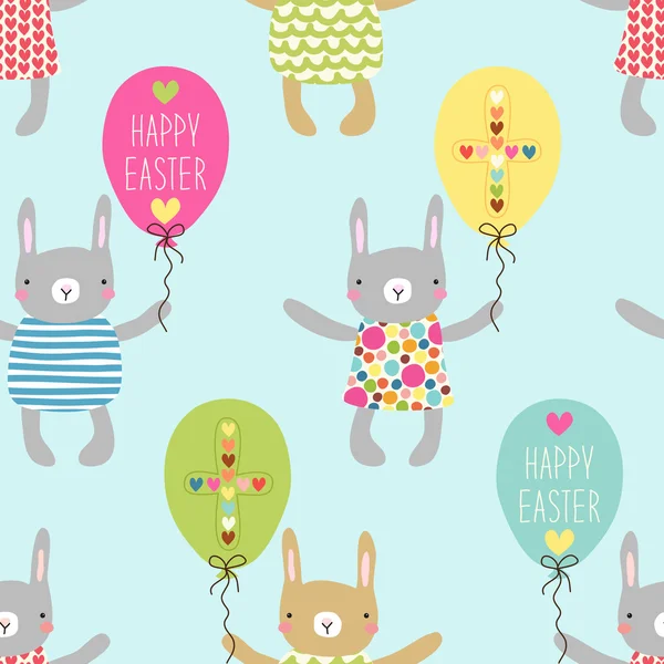 Easter pattern with bunnies and party balloons — Stock Vector