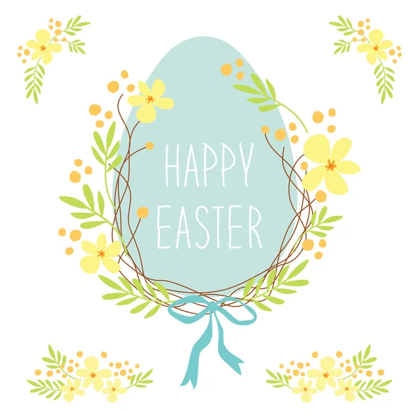 Velikonoční věnec jarní květiny a vejce — Stockový vektor