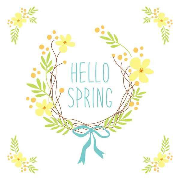 Aranyos első tavaszi virágok koszorút — Stock Vector