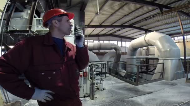 Trabajador industrial en planta de fabricación — Vídeos de Stock