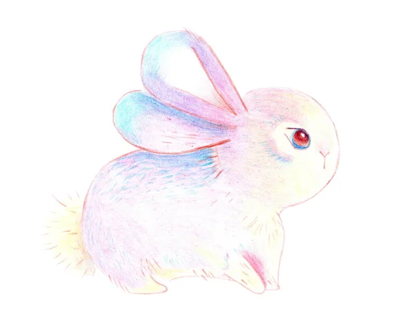 Colorful Pencil Illustraton Pink Rabbit Isolated White Background — Stock Photo, Image