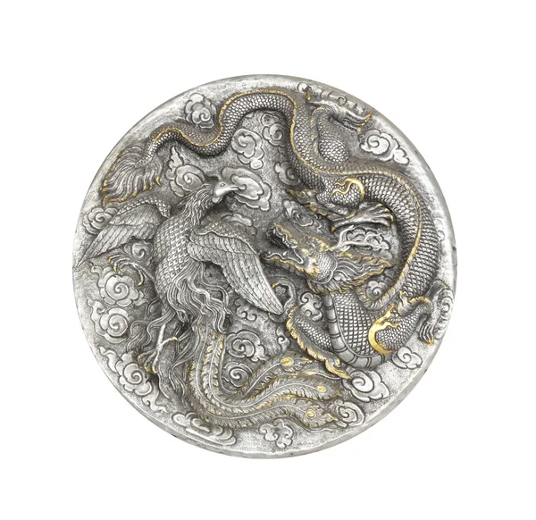 Dragões folha de metal fundo prata . — Fotografia de Stock