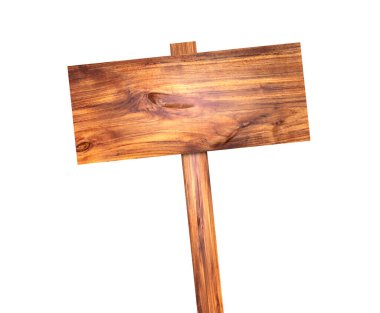 Beyaz arkaplanda eski tahta tabela izole.