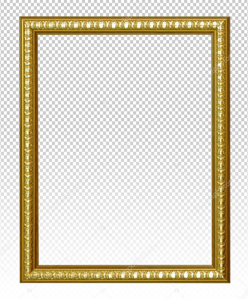 Golden wooden frame isolated on transparent background.