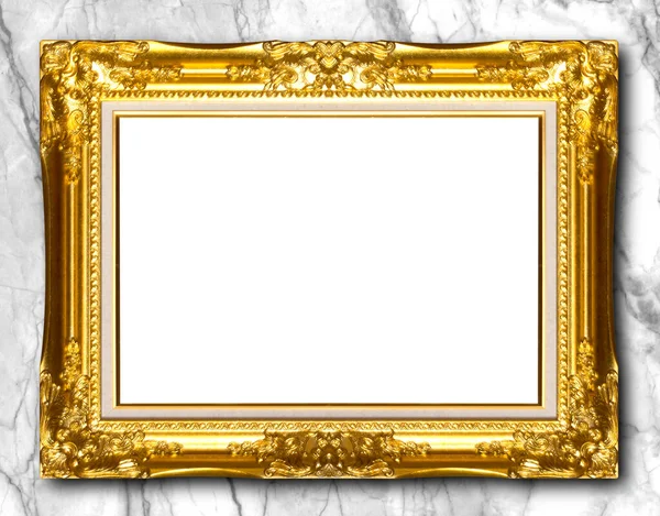 Golden Picture Frame Isolated Marble Background — Stock Photo, Image