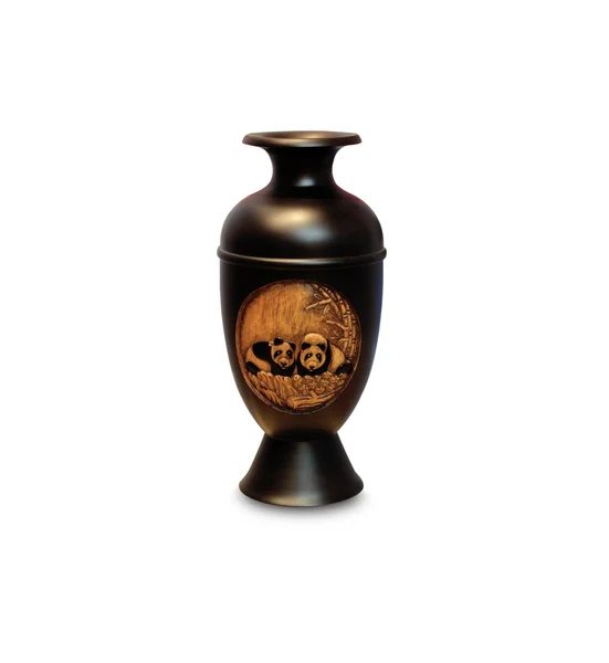 Holz geschnitzte schwarze Vase — Stockfoto