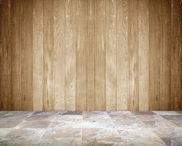 Marble floors wooden wall — Stock Photo, Image