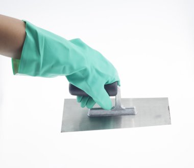 man hand with trowel plastering